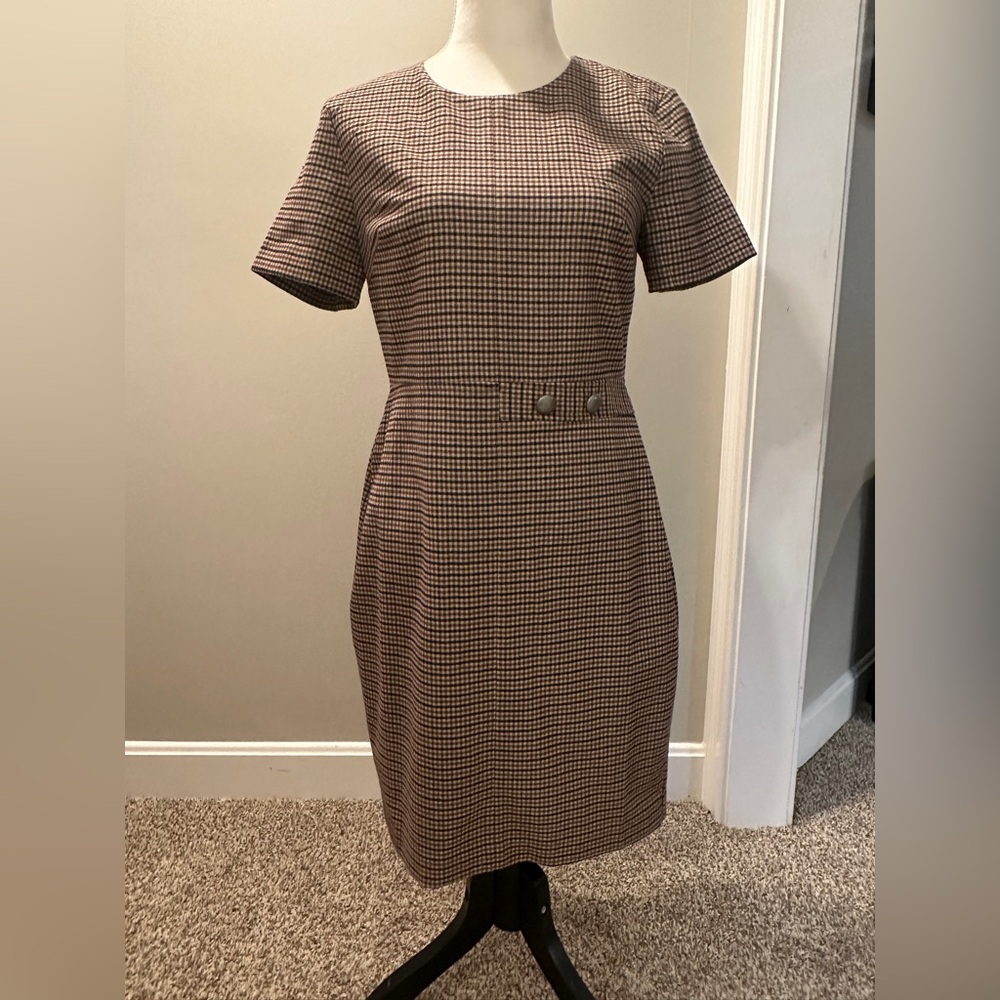 Banana Republic Brown Checkered Plaid Midi Dress